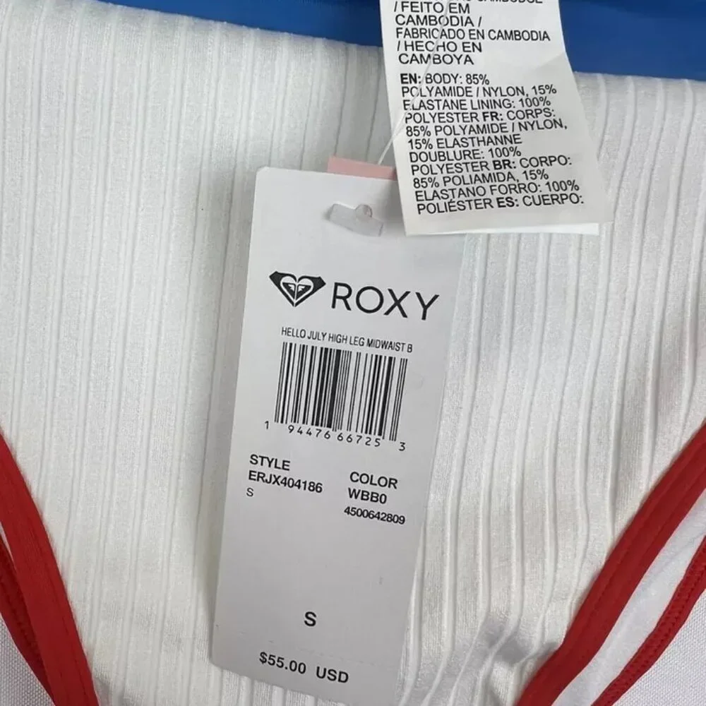 Roxy Women’s White/Blue High Leg Bikini Bottom Size Small